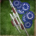 Eight Pieces Dumbbell Set With Two 15 inch Sticks and 3 feet Bar 5 Kg 4 pcs,2.5Kg 4 pcs - 30Kg - Blue and Silver Combo