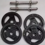 2.5 kg 4pcs=10 kg, 10" stick 2 pc, Dumbbell set, Black & Silver